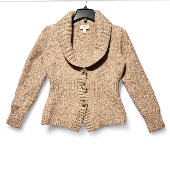 LOFT Sweaters - Ann Taylor Loft Wool Blend Cardigan Tan / Beige Triple Button Womens Size Medium